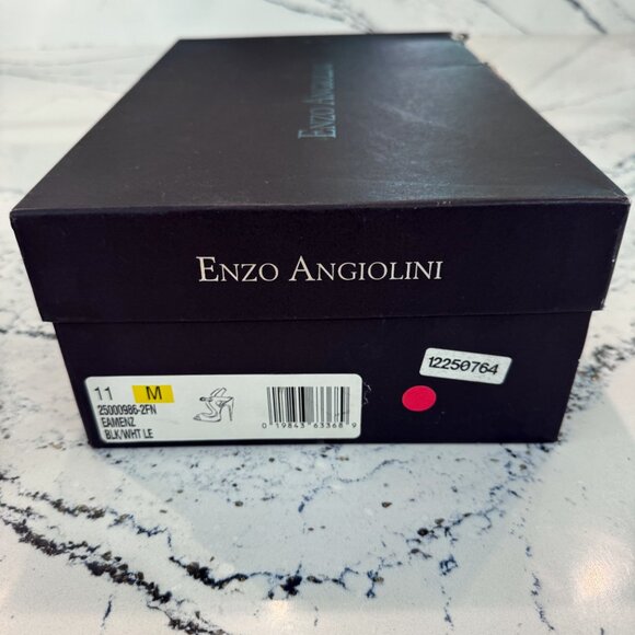 Enzo Angiolini Eamenz Black & White Leather Open Toe 4" Heels Size 11 - Picture 5 of 5